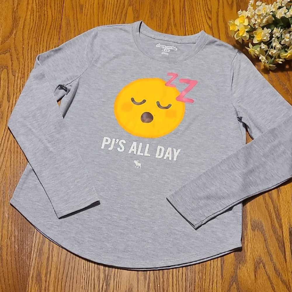 Abercrombie Kids Gray Long Sleeve Emoji Pajama Top - Girl's 15/16